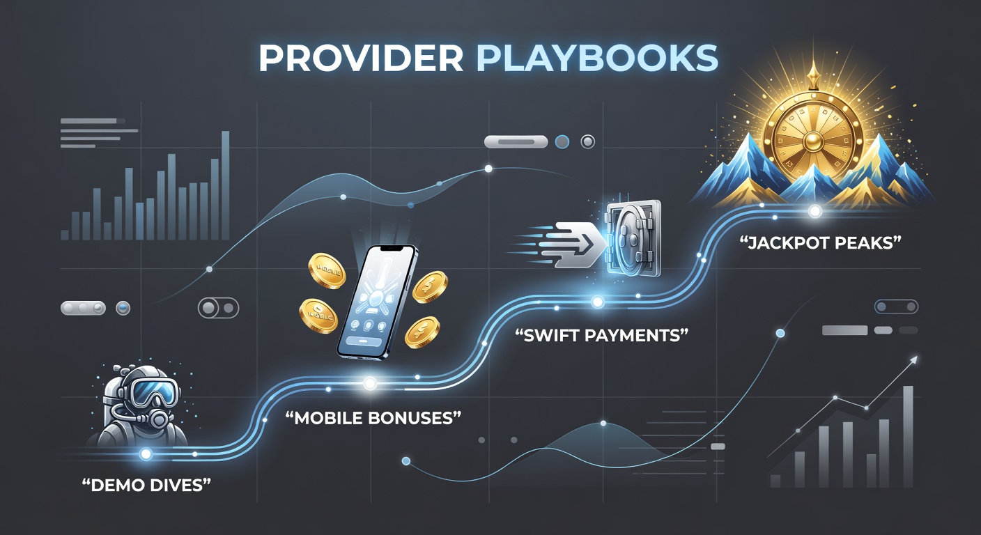 Grafik zeigt Slot-Provider-Strategien mit Demo-Symbolen, die zu mobilen Jackpots und schnellen Zahlungen überleiten